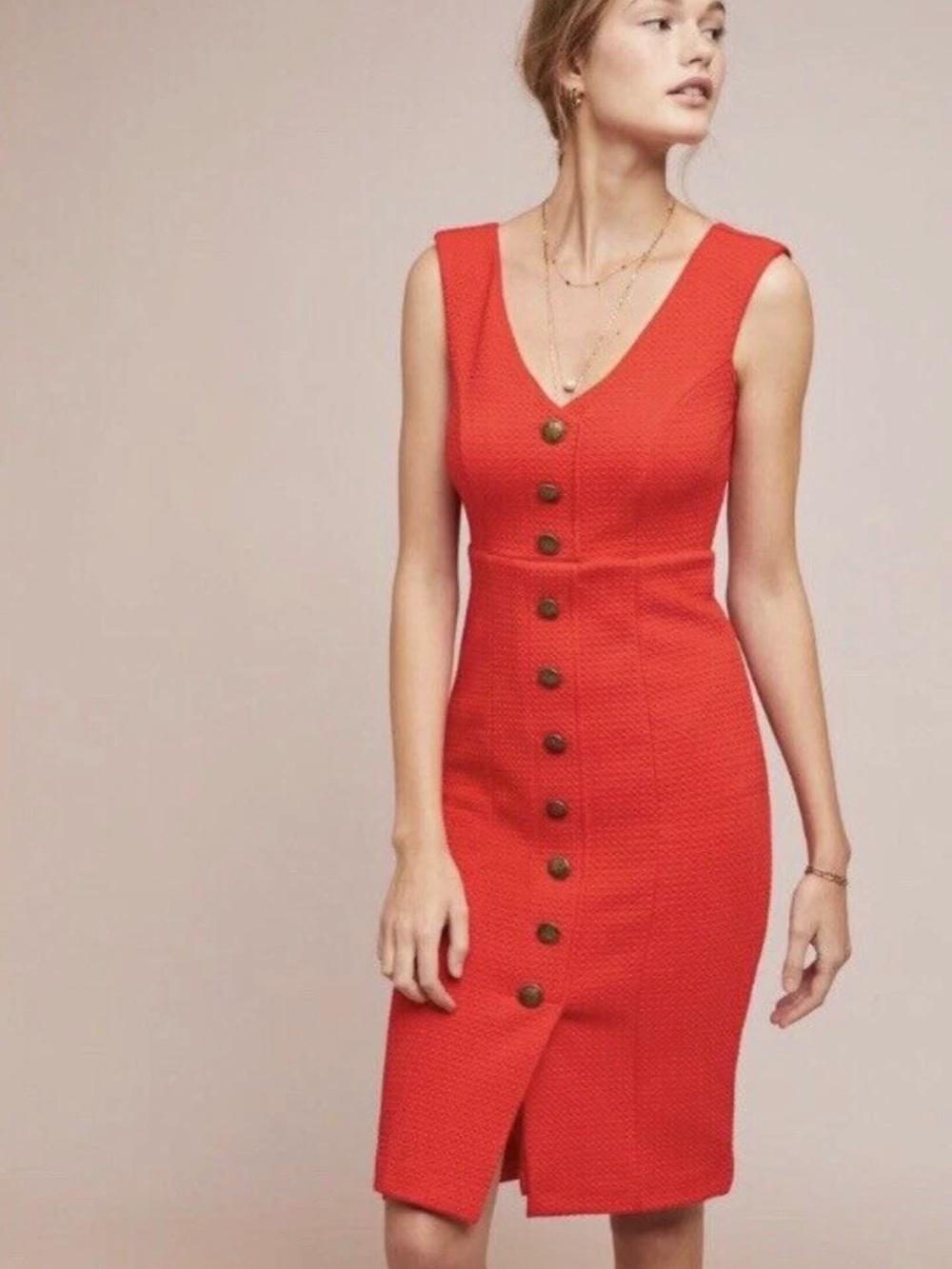 NWT Anthropologie Maeve Textured Button Front Sheath Dress – Medium